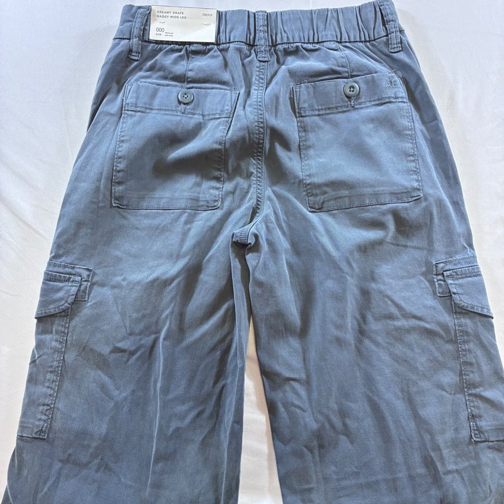 American Eagle Dreamy Drape Baggy Wide Leg Cargo Pants Blue Size 23 Regular NWT - Picture 7 of 8
